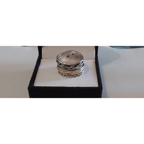 Paz Creations Handcrafted Two Tone Amethyst Gemstone Spinner Band Ring Sz 9 - Picture 2 of 4